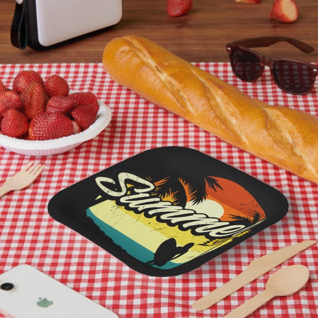 Assiettes En Carton Silhouette Rétro Vibes (Pique-nique)