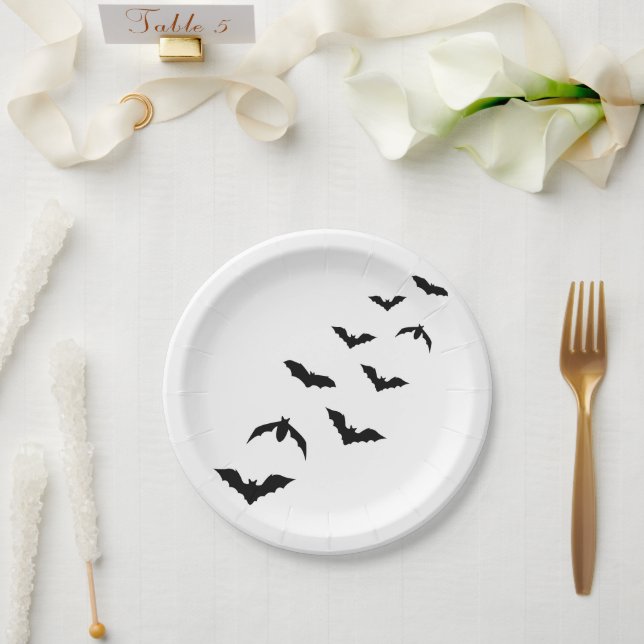 Assiettes En Carton Silhouettes de chauve-souris noire Halloween simpl (Mariage)