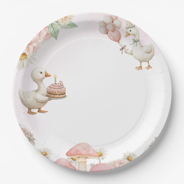 Assiettes En Carton Silly Goose Flower Garden Mushroom 1st Birthday (Devant)