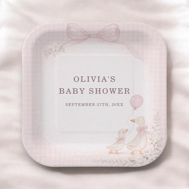 Assiettes En Carton Silly Goose Pink Baby Shower Party (Créateur téléchargé)