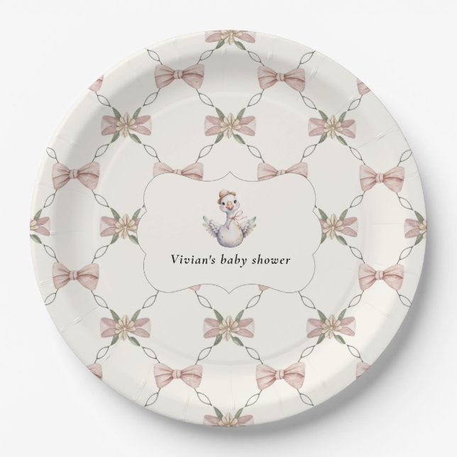Assiettes En Carton Silly Goose Preppy Bow Baby Shower (Devant)