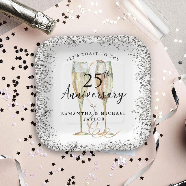 Assiettes En Carton Silver 25th Wedding Anniversary (Créateur téléchargé)