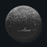 Assiettes En Carton Silver Black Girl Parties scintillant étincelante<br><div class="desc">Parties scintillant argentée et noire Monogramme Nom et Plaques de partie initiale. Cela rend le cadeau parfait pour 16 ans,  mariage,  douche nuptiale,  anniversaire,  baby shower ou bachelorette pour quelqu'un qui aime le luxe glam et les styles chic.</div>