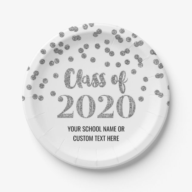 Assiettes En Carton Silver Confetti Graduation 2020 (Devant)