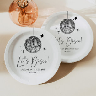 Assiettes En Carton Silver Disco Ball Let's Disco fête d'anniversaire