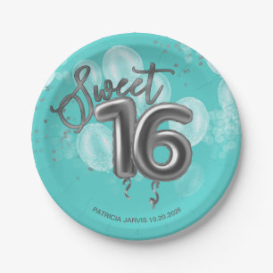 Assiettes En Carton Silver Foil Sweet 16 Anniversaire Balloons Party T