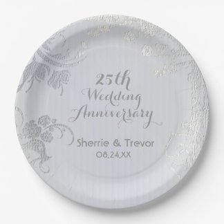 Assiettes En Carton Silver Glimmer 25e anniversaire