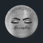Assiettes En Carton Silver Glitter Sparkle Eyelashes Monogram<br><div class="desc">Argent Faux Parties scintillant à étincelles métalliques broyées Monogramme en métal brossé Nom et cils initiaux (cils),  Extensions d'oreillettes et plaques de papier d'yeux. Le design fait le cadeau parfait pour 16 ans,  mariage,  douche nuptiale,  anniversaire,  baby shower ou bachelorette pour quelqu'un à la recherche d'un style cool tendance.</div>