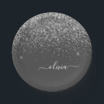 Assiettes En Carton Silver Grey Girl Parties scintillant étincelante N<br><div class="desc">Argent et Gris (Gris) Parties scintillant étincelante Nom du monogramme et Plaques de partie initiale. Cela rend le cadeau parfait pour 16 ans,  mariage,  douche nuptiale,  anniversaire,  baby shower ou bachelorette pour quelqu'un qui aime le luxe glam et les styles chic.</div>