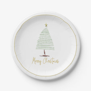 Assiettes En Carton Simplante Arbre de Noël Or Ligne de texte Vacances