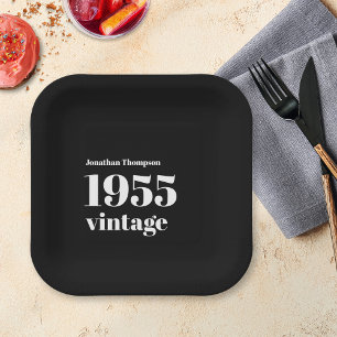 Assiettes En Carton Simple 1955 Nom Vintage Black 70th Birthday Party