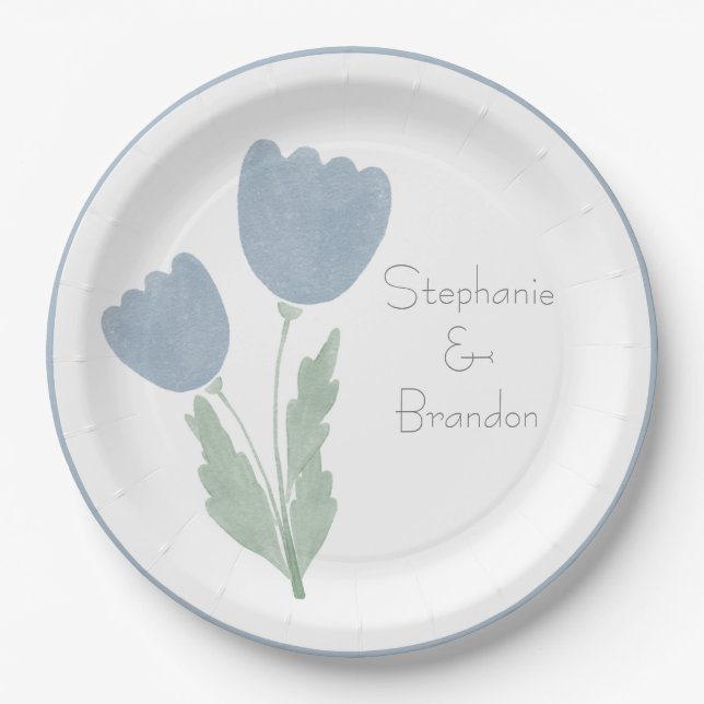 Assiettes En Carton Simple aquarelle Floral Mariage personnalisé (Devant)