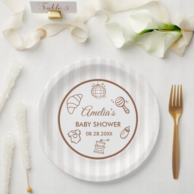 Assiettes En Carton Simple Baby Is Brewing Doodle Coffee Baby Shower (Mariage)