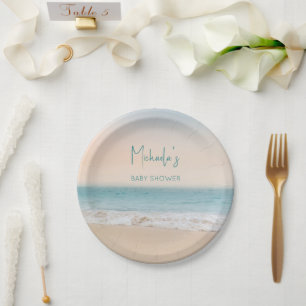 Assiettes En Carton Simple Beach Photo Baby shower personnalisé