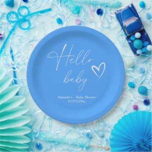 Assiettes En Carton Simple bleu minimaliste Bonjour bébé