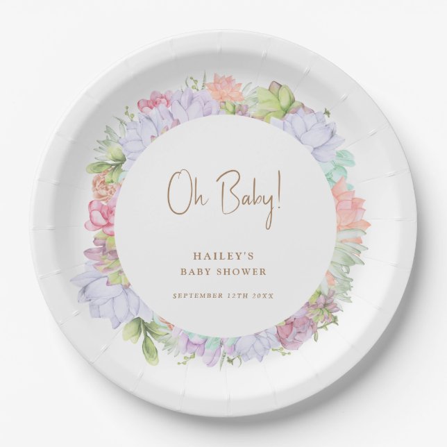 Assiettes En Carton Simple Boho Cactus Désert Oh Baby shower (Devant)