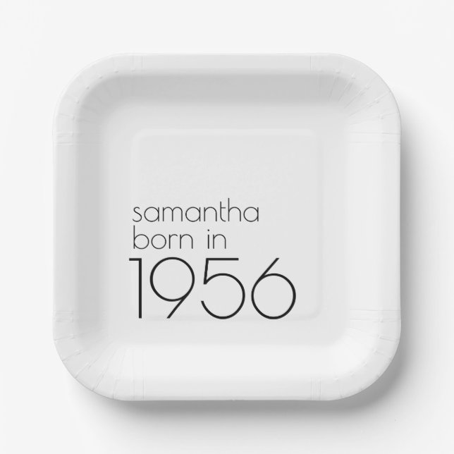 Assiettes En Carton Simple Born in 1956 Black 70th Birthday Party (Recto)