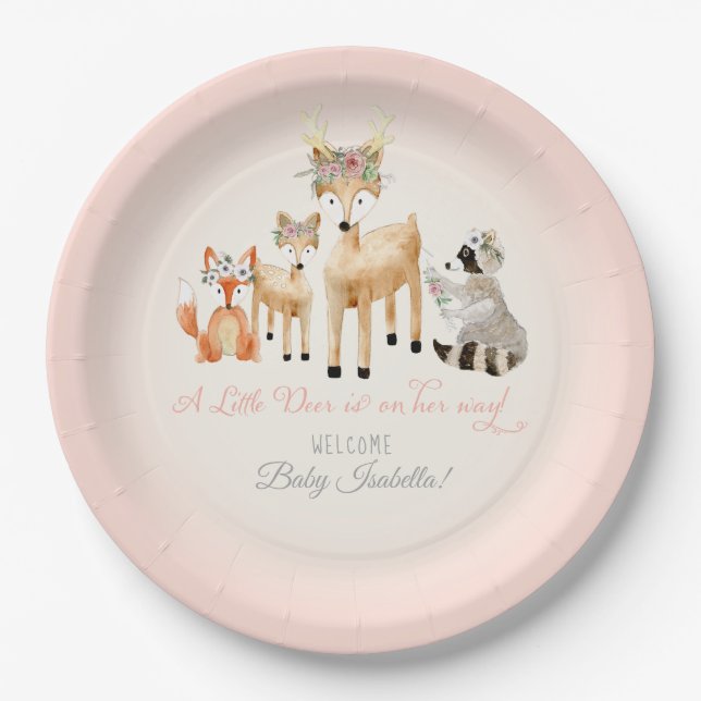 Assiettes En Carton Simple cerf Antler Woodland Animaux Baby Girl (Devant)