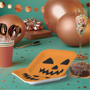Assiettes En Carton Simple Citrouille d'Halloween face fantôme flippan