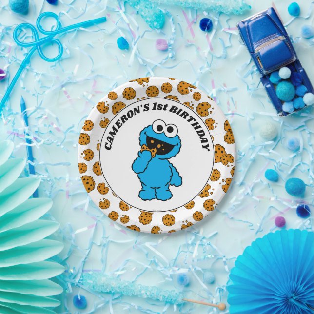 Assiettes En Carton Simple Cookie Monster 1er Anniversaire  (Fête)