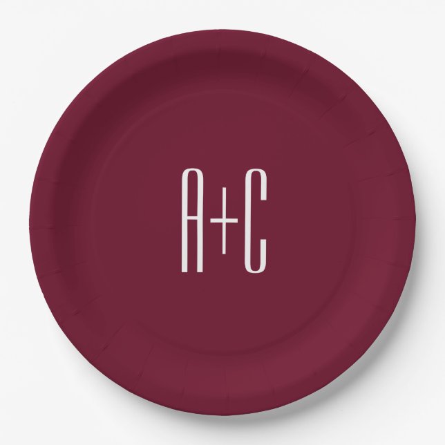 Assiettes En Carton Simple Couples | White & Burgundy (Devant)