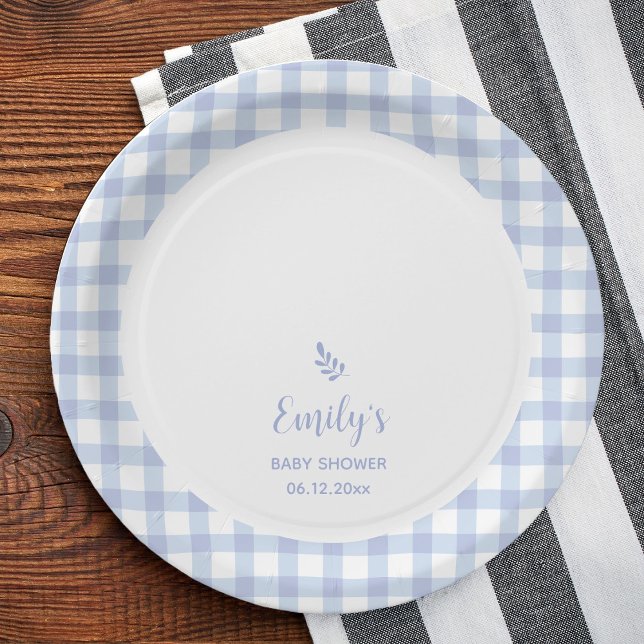 Assiettes En Carton Simple Elégant Bleu En vichy Plaid Baby shower gar (Créateur téléchargé)