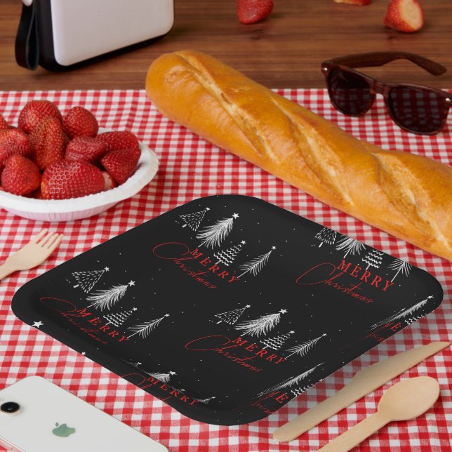 Assiettes En Carton Simple Elegant Christmas Pine Tree | Black (Pique-nique)