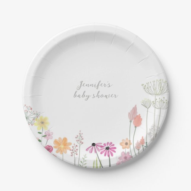 Assiettes En Carton Simple Elegant Wildflower Baby Shower  (Devant)