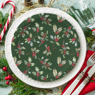Assiettes En Carton Simple élégante aquarelle de Noël Botanique