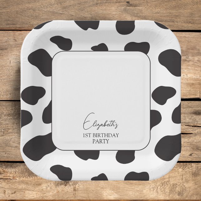 Assiettes En Carton Simple élégante fête d'anniversaire de vache noire (Créateur téléchargé)