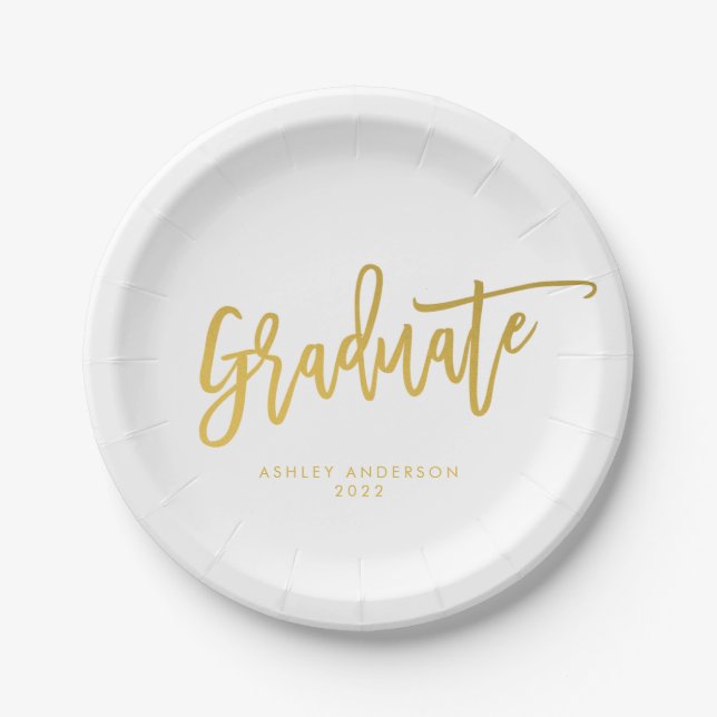 Assiettes En Carton Simple Gold Calligraphy Script Graduation Party (Devant)
