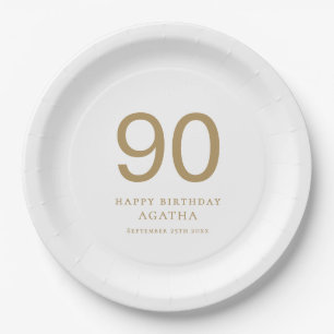 Assiettes En Carton Simple Gold Text 90e Nom Anniversaire