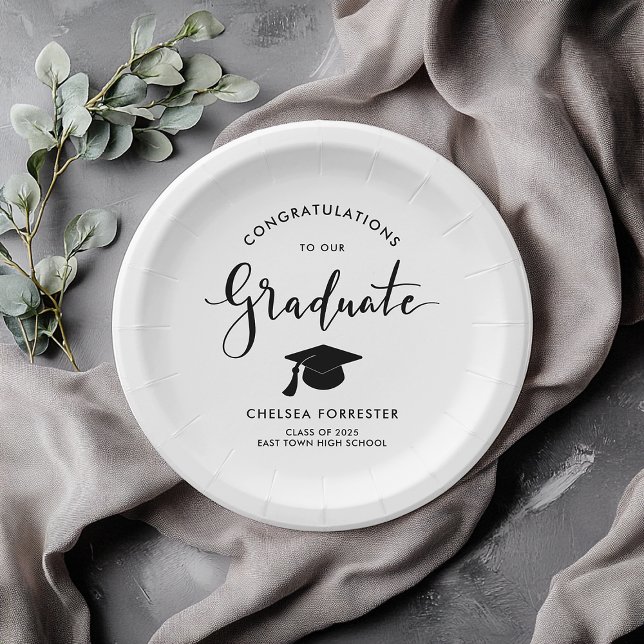 Assiettes En Carton Simple Graduate manuscrit Script Félicitations (Créateur téléchargé)