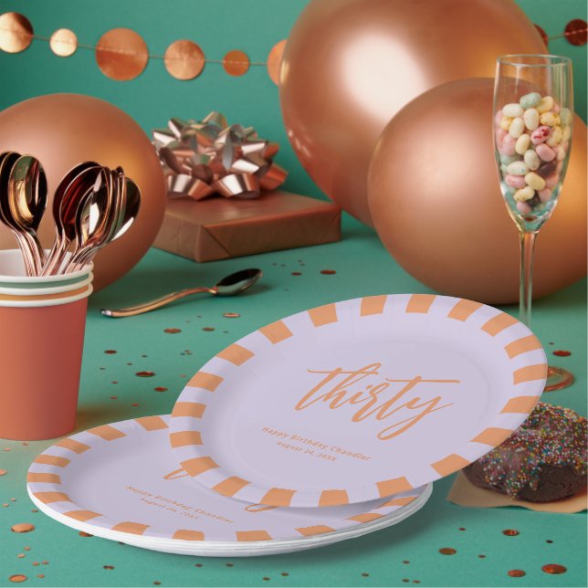 Assiettes En Carton Simple Lilac et Retro Orange 30ème anniversaire (Multi)