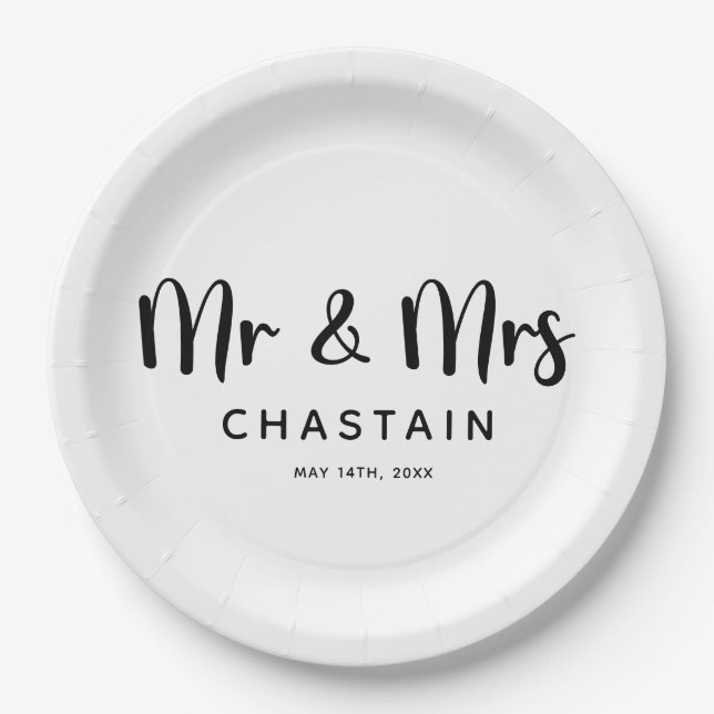 Assiettes En Carton Simple, M. & Mme | Monogramme Mariage (Devant)