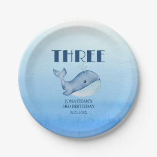 Assiettes En Carton Simple mignonne Baleine Bleu Mer Océan Anniversair
