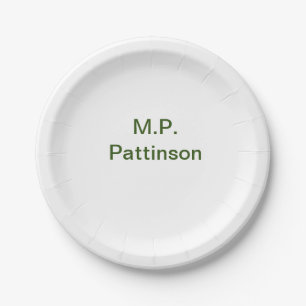 Assiettes En Carton Simple minimal vert ajoutez votre texte nom photo
