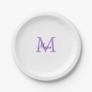 Assiettes En Carton simple minimum ajouter nom monogramme rose    redj