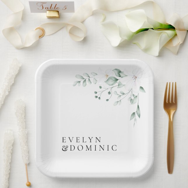 Assiettes En Carton Simple Modern Greenery Foliage Wedding Party (Mariage)