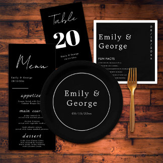 Assiettes En Carton Simple Moderne Noir Et Blanc Classique Mariage Chi