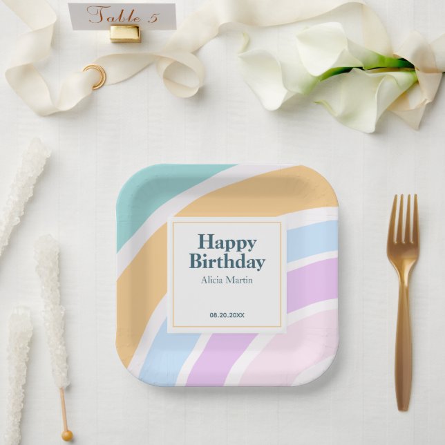 Assiettes En Carton Simple moderne Pastel Rainbow Joyeux Anniversaire (Mariage)