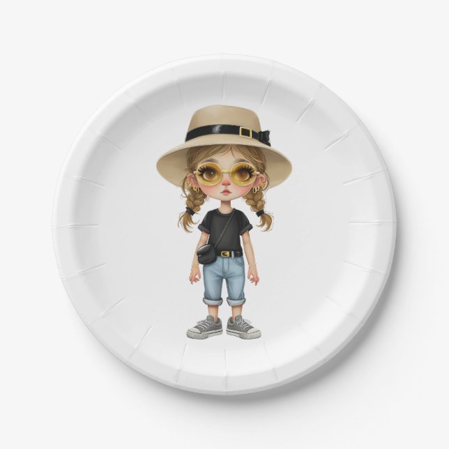 Assiettes En Carton Simple Moderne : Stylish Girl (Devant)