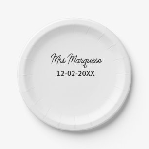Assiettes En Carton simple monogramme minimaliste Mme M. nom date anné
