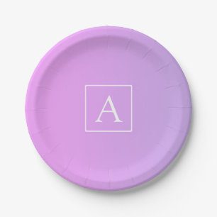 Assiettes En Carton Simple Monogramme Ombré Rose/Violet Subtil