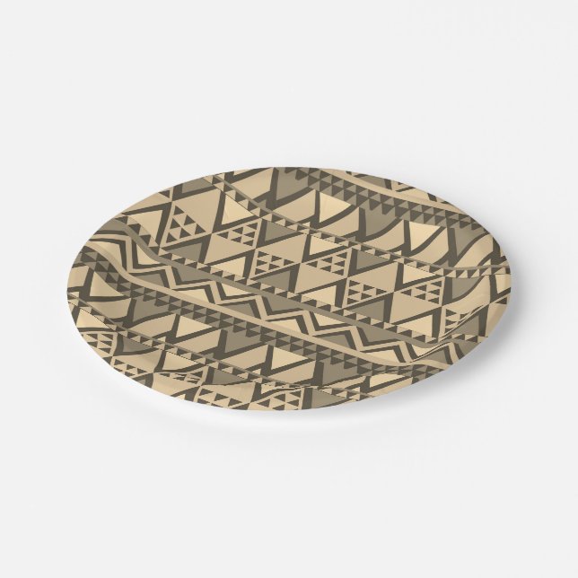 Assiettes En Carton Simple Motif d'art tribal Brown (Angle)
