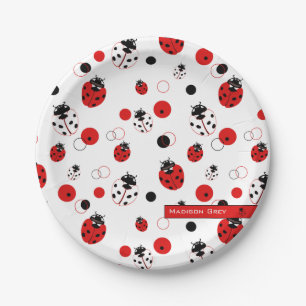 Assiettes En Carton Simple Motif de Ladybug rouge, noir et blanc