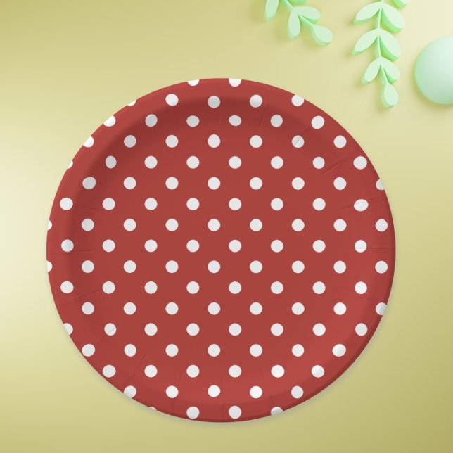 Assiettes En Carton Simple Motif Polka blanc blanc foncé (Red paper plates with white polka dots for traditional and festive celebrations)