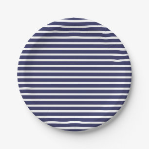 Assiettes En Carton Simple Navy Blue White Stripes Motif
