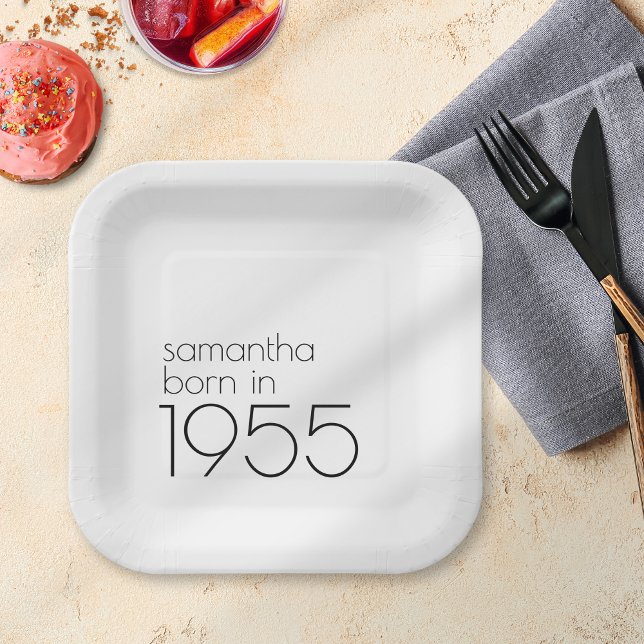 Assiettes En Carton Simple né en 1955 Black 70th Birthday Party (Créateur téléchargé)