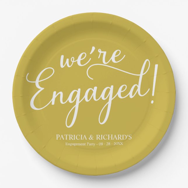 Assiettes En Carton Simple Nous sommes Engaged Engagement Party Gold P (Devant)